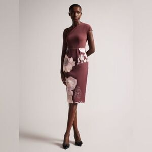 NWT Ted Baker London Nimala Floral One-Shoulder Body-Con Dress